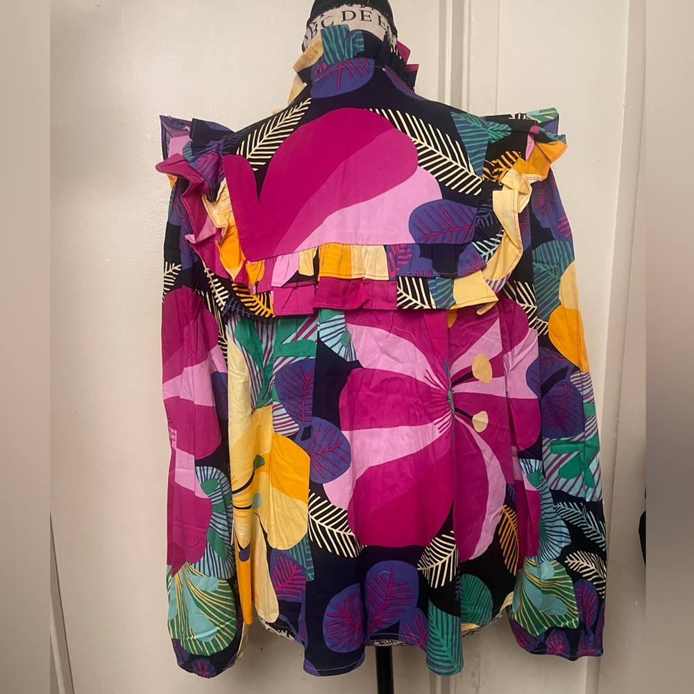 Ruffled Pink and Purple Graphic Blouse - Picture 7 of 8